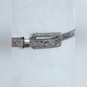 Ralph Lauren Silver Python Belt With Crystal Buckle Size S